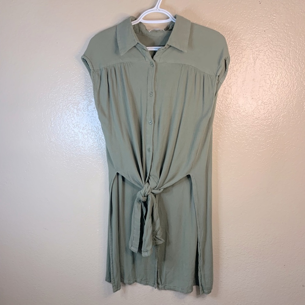 ALL : ROW Boho Lagenlook Moss Green Gauze Tie Front Top Size M